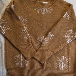 Dreamers Tan Snowflake Crewneck Sweater